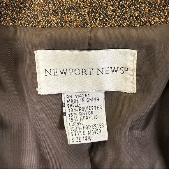 Vintage art blazer floral bird embroidered jacket NEWPORT NEWS 14w brown long - Picture 8 of 15